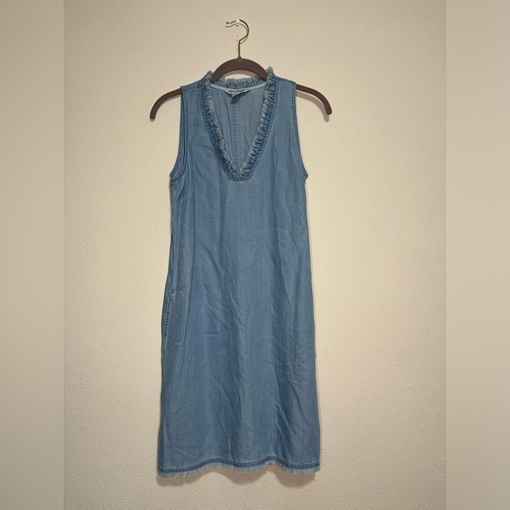 X Tommy Bahama Size XS Denim Dress Pockets Fringe Edge